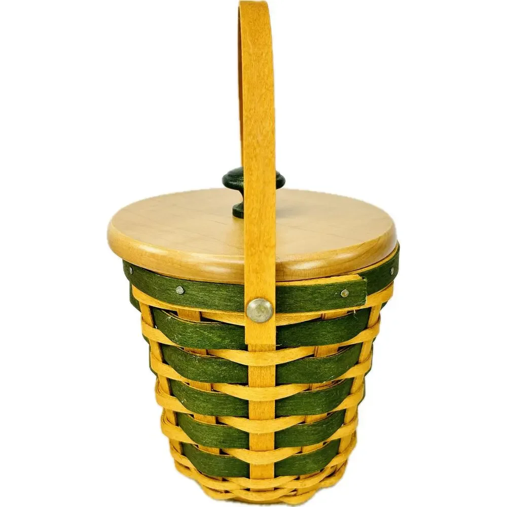 Longaberger PEPPERMINT STRIPE Tree Trimming Green Lid Liner Protector Tie-on Box